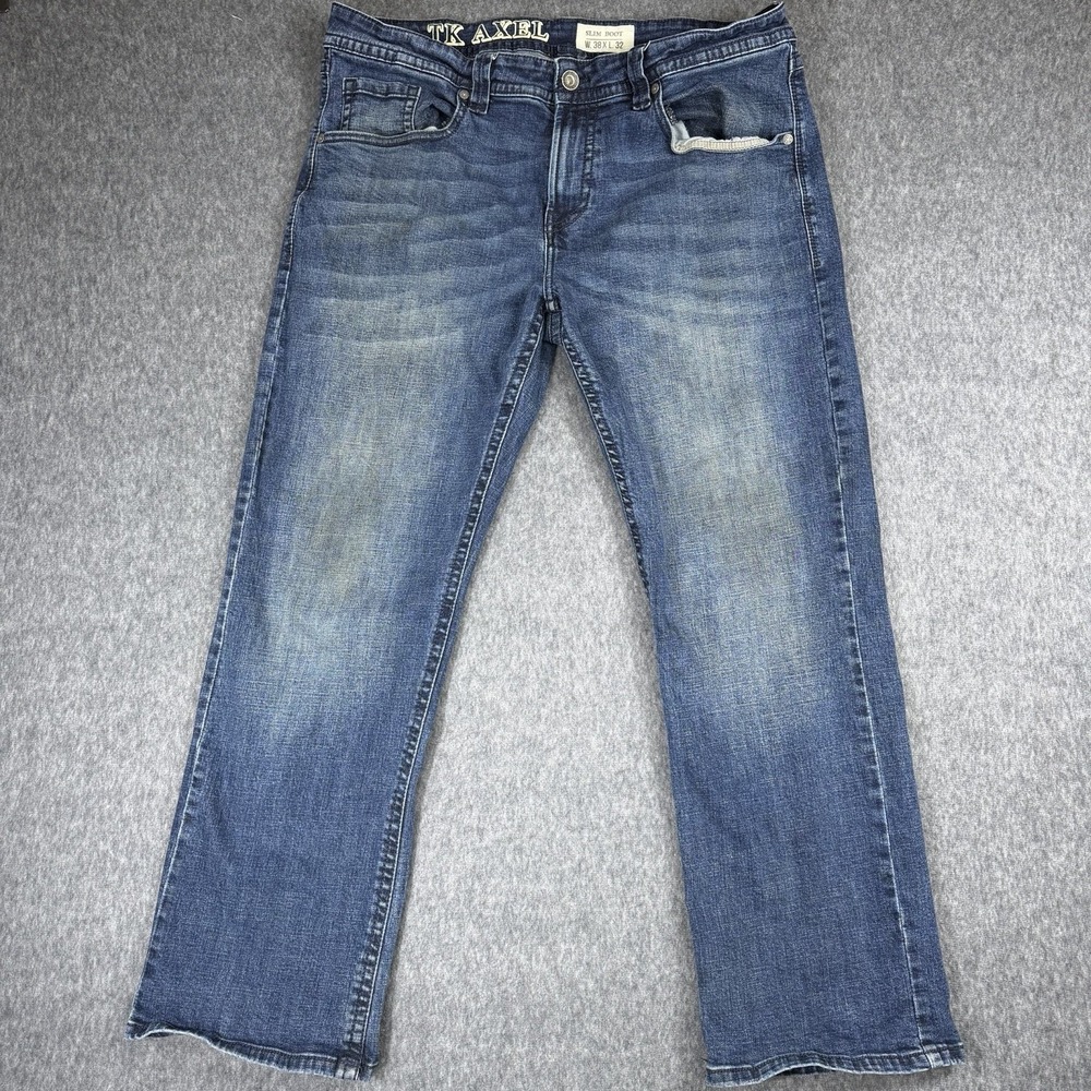 TK Axel Jeans Slim Boot‎  Mens 38x32 Blue Med Wash Bootcut Stretch Denim